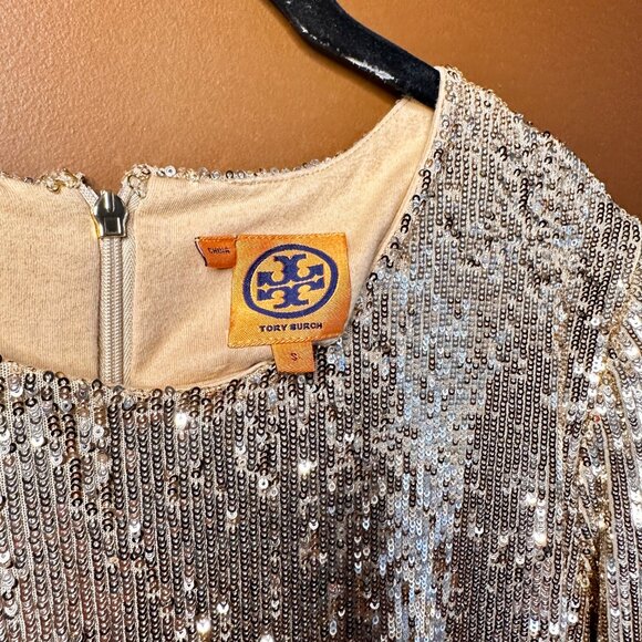 Glamorous Tory Burch Gold Sequin Long-Sleeve Dress – Size Small - Picture 5 of 5